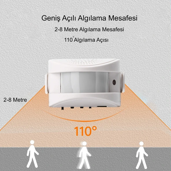 TriLine Misafir Karşılama Zili 3 Modlu Kumandalı Hareket Sensörlü Güvenlik Alarm Pır Sensör - Resim 5