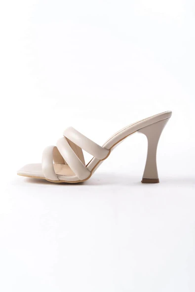 Kadın Enza Krem Cilt 9 cm Kadeh Topuklu Terlik - 4