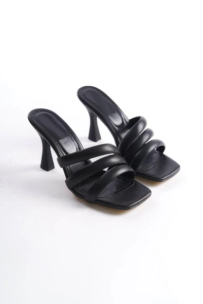 Kadın Enza Siyah Deri 9 cm Kadeh Topuklu Terlik - 3