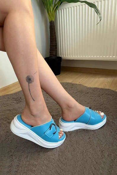 Kadın Reso Mavi Konfor Ortopedik Taban Tokalı Terlik 130 - 5