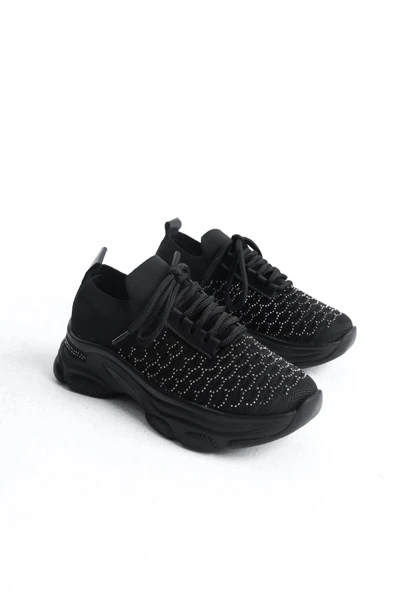 Kadın Rocco Siyah Triko Taşlı Spor Ayakkabı & Sneaker - 4