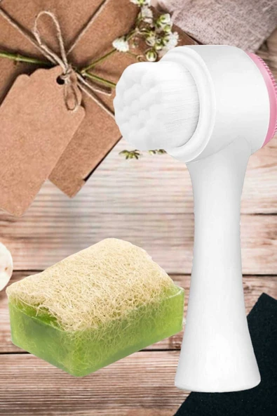 2'li Tüm Cilt Bakım Seti Kabak Lifli Avokado Sabun Çift Taraflı Yüz Temizleme Fırçası - 4