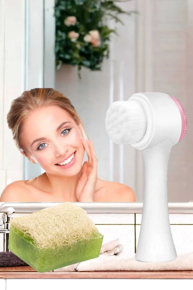 2'li Tüm Cilt Bakım Seti Kabak Lifli Avokado Sabun Çift Taraflı Yüz Temizleme Fırçası - 2