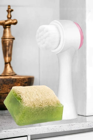 2'li Tüm Cilt Bakım Seti Kabak Lifli Avokado Sabun Çift Taraflı Yüz Temizleme Fırçası - 3