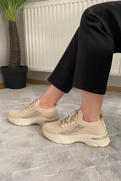 Kadın Fabri Ten Triko Taşlı Spor Ayakkabı & Sneaker - 2