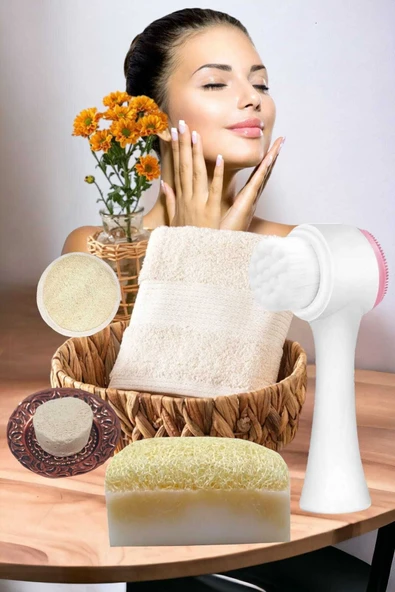 5'li Tüm Cilt Temizleme Kabak Lifli Eşek Sütü Gerdirme Beyazlatıcı Sabun Masaj Peeling Ruşur Taşı - 3