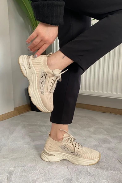 Kadın Fabri Ten Triko Taşlı Spor Ayakkabı & Sneaker