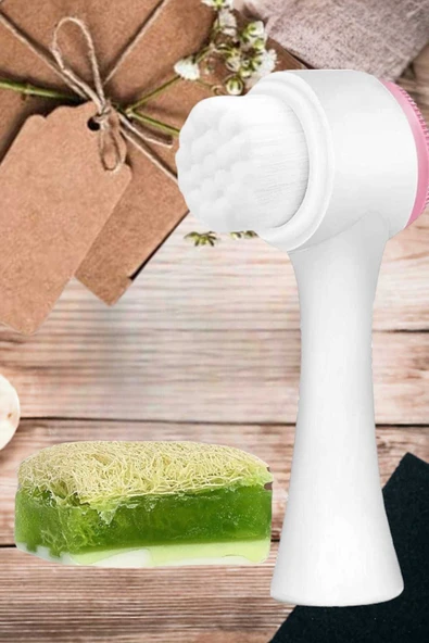 2'li Cilt Bakım Kabak Lifli Keçi Sütü Aloe Vera Sabun Çift Taraflı Yüz Temizleme Fırçası - 4