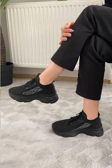 Kadın Fabri Siyah Triko Taşlı Spor Ayakkabı & Sneaker - 3