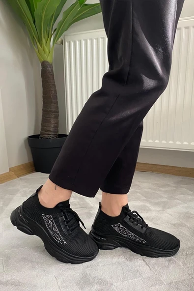Kadın Fabri Siyah Triko Taşlı Spor Ayakkabı & Sneaker - 4