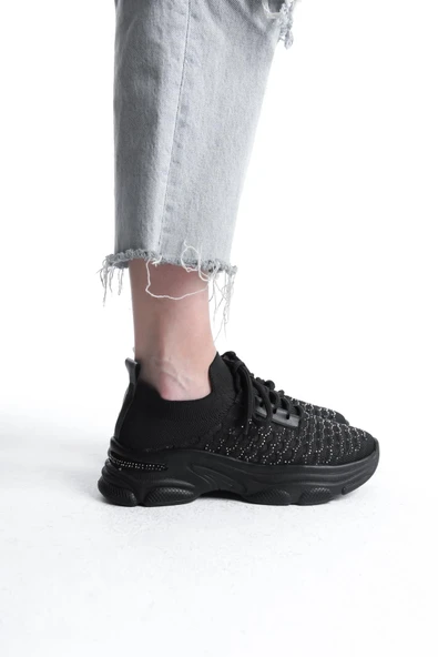 Kadın Rocco Siyah Triko Taşlı Spor Ayakkabı & Sneaker - 3