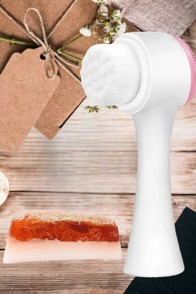 2'li Cilt Bakım Kabak Lifli Keçi Sütü Çilekli Sabun Çift Taraflı Yüz Temizleme Fırçası - 4