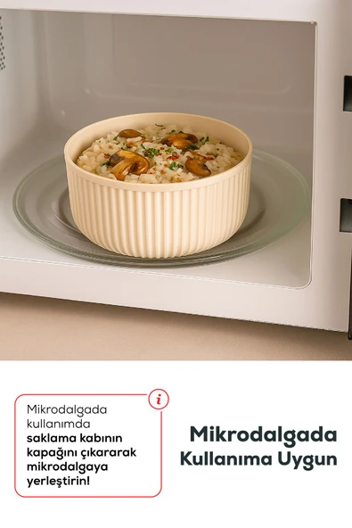 4'lü Yuvarlak Saklama Kabı Seti Çizgili Bej | 2.5l 1.5l 0.80l 0.45l | Mikrodalga Ve Dondurucu Uyumlu - Resim 4