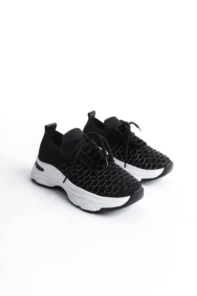 Kadın Rocco SiyahTriko Beyaz Tabanlı Taşlı Spor Ayakkabı & Sneaker - 4