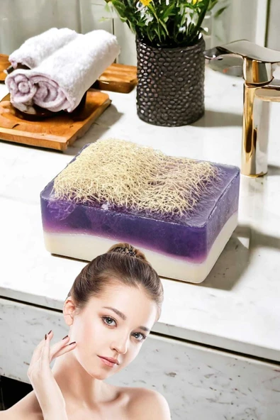 2'li Cilt Bakım Kabak Lifli Keçi Sütü Lavanta Sabun Çift Taraflı Yüz Temizleme Fırçası - 4