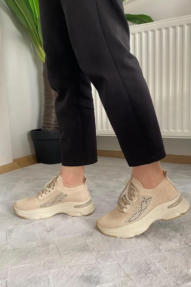 Kadın Fabri Ten Triko Taşlı Spor Ayakkabı & Sneaker - 4