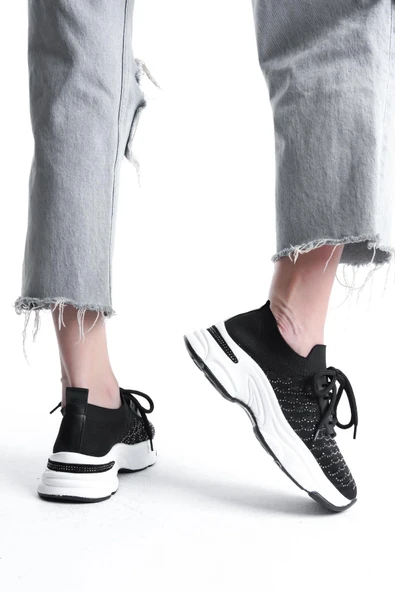 Kadın Rocco SiyahTriko Beyaz Tabanlı Taşlı Spor Ayakkabı & Sneaker - 2