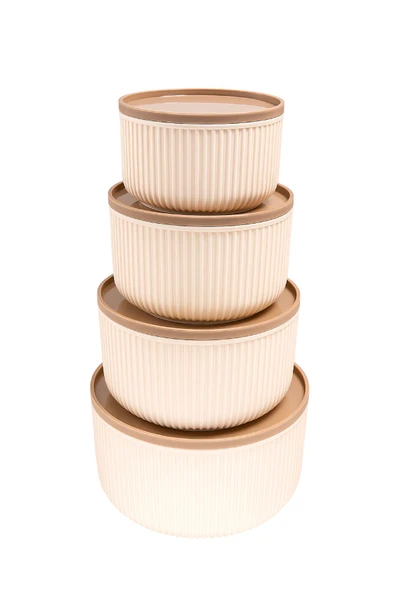 4'lü Yuvarlak Saklama Kabı Seti Çizgili Bej | 2.5l 1.5l 0.80l 0.45l | Mikrodalga Ve Dondurucu Uyumlu - Resim 3