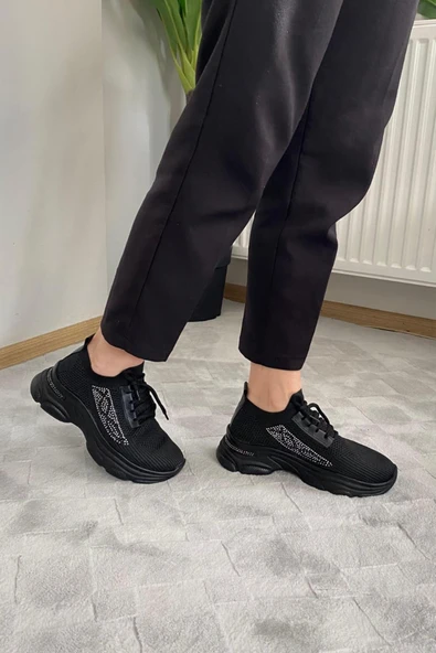 Kadın Fabri Siyah Triko Taşlı Spor Ayakkabı & Sneaker - 2