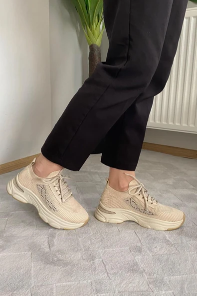 Kadın Fabri Ten Triko Taşlı Spor Ayakkabı & Sneaker - 3