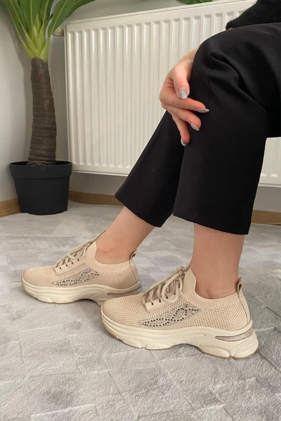 Kadın Fabri Ten Triko Taşlı Spor Ayakkabı & Sneaker - 5