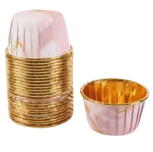Cupcake/Muffin /Suffle Kek Kapsülü Pembe Mermer Desenli 50 Li ürün görseli