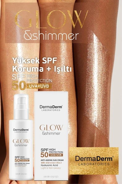 Dermaderm Spf 50+ Glow Shimmer Altın Tozu Etkili Nemlendirici Işıltılı Güneş Kremi 100 ml. - 4