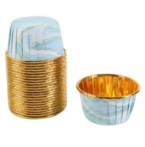 Cupcake/Muffin /Suffle Kek Kapsülü Mavi Mermer Desenli 50 Li ürün görseli