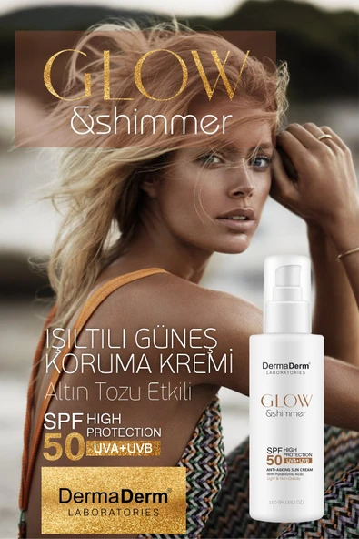 Dermaderm Spf 50+ Glow Shimmer Altın Tozu Etkili Nemlendirici Işıltılı Güneş Kremi 100 ml. - 6