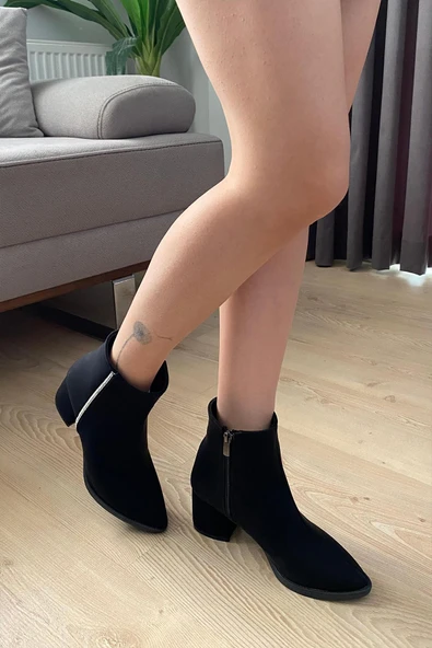 Kadın York Siyah zümrut YAndan Taşlı ( 6 cm ) Topuklu Sivri Burun Bot - 5