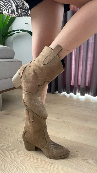 Kadın Vendy Vizon Süet Kısa Topuklu Kovboy Bot - 3