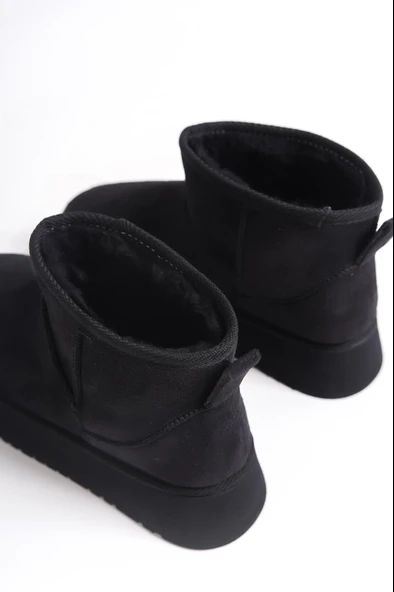 Kadın Palermo Siyah Süet İçi Kürklü Kalın Tabanli (4,5 cm ) Mini Kısa Bot - 4