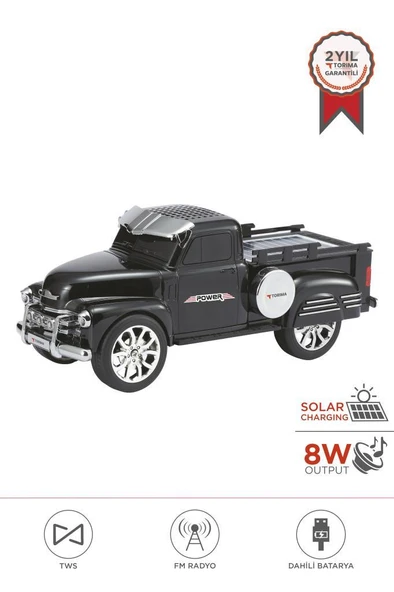 Torima D54 Siyah Pickup Araba Bluetooth Hoparlör Güneş Enerjili Speaker ürün görseli