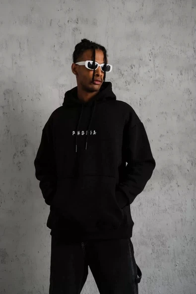 Erkek Astronot Baskılı Kapüşonlu Sweat - Siyah - Resim 2