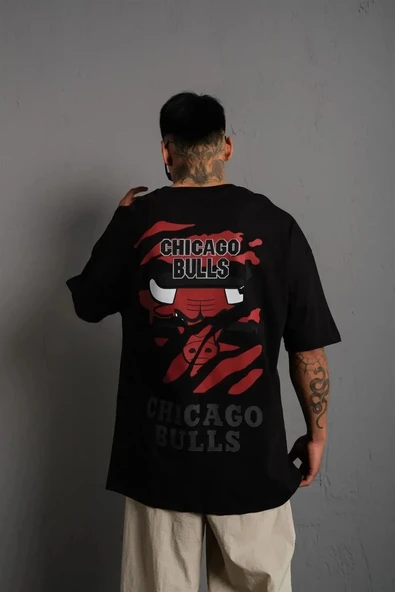 Erkek Sırt Baskılı A Kalite Oversize T-shirt - Siyah - 3
