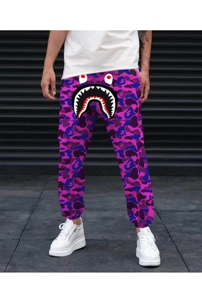Unisex Pubg Bape x Shark Eşofman Altı - Mor ürün görseli 1