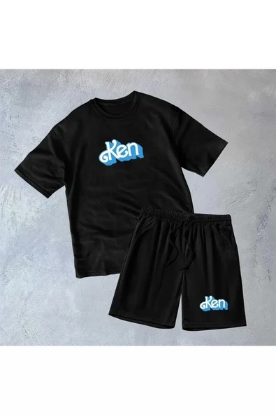 Erkek Baskılı İkili Şort Takım - Siyah - Resim 3