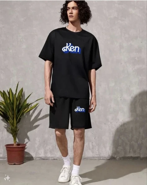 Erkek Baskılı İkili Şort Takım - Siyah ürün görseli 1