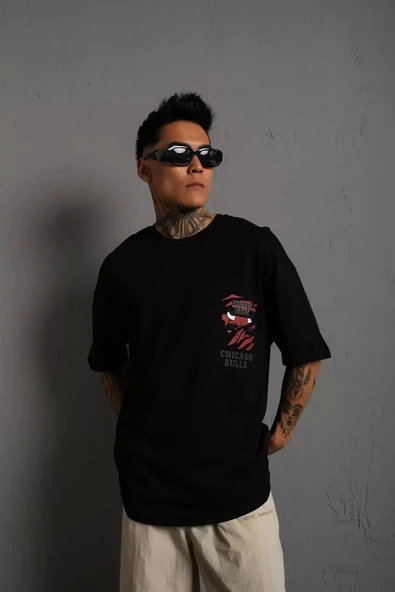 Erkek Sırt Baskılı A Kalite Oversize T-shirt - Siyah - 2