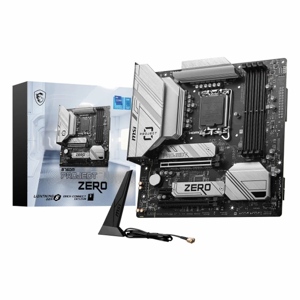 MSI B760M Project Zero DDR5 (7800MHz)OC M.2 HDMI/DP/USB-C PCIe 5.0 1700P mATX Anakart ürün görseli 1