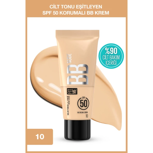 Maybelline New York Fit Me Nude Cilt Bakımı Etkili Nemlendirici SPF50 BB Krem - 10 ürün görseli 1