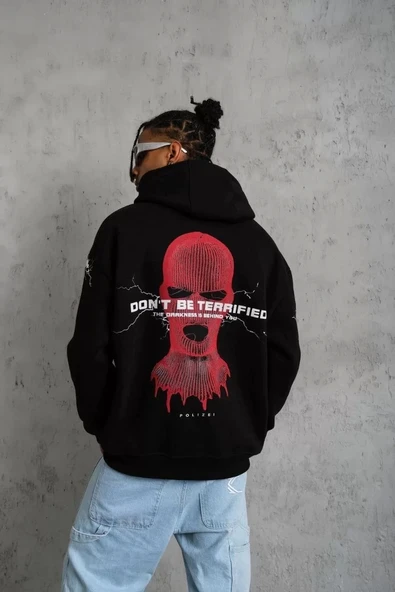 Erkek Maske Baskılı Kapüşonlu Sweat - Siyah - 1