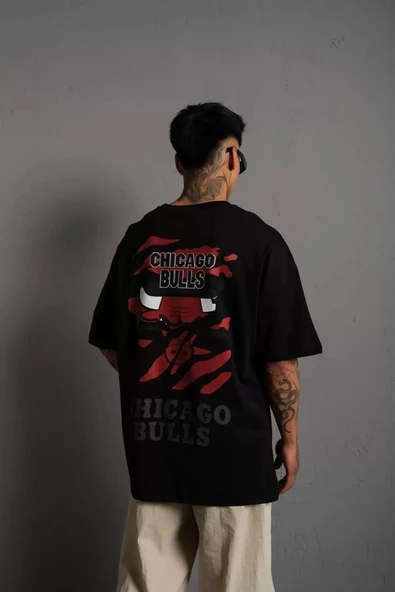 Erkek Sırt Baskılı A Kalite Oversize T-shirt - Siyah - 4