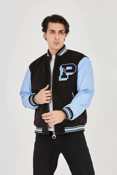 Erkek İçten Elyaf ve Astarlı Kolları Suni Deri Ceket - Mavi - 8