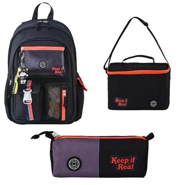 Muggle 3 Bölmeli Black Okul Sırt Çantası + Beslenme Çantası + Kalemlik ürün görseli