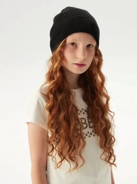 Kız Çocuk Katlamalı Basic Bere - Siyah ürün görseli