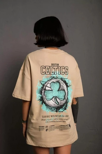 Kadın Sırt Baskılı T-shirt - Bej - Resim 4