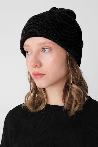 Kadın Katlamalı Basic Bere - Siyah ürün görseli 1