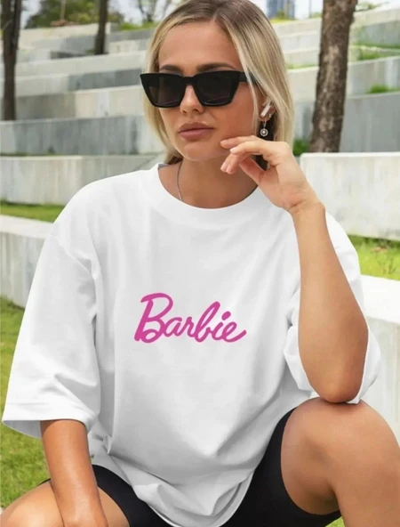 Kadın Baskılı Oversize T-shirt - Beyaz - Resim 2