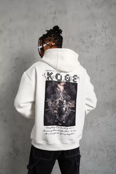 Erkek Baskılı Kapüşonlu Sweat - Beyaz ürün görseli